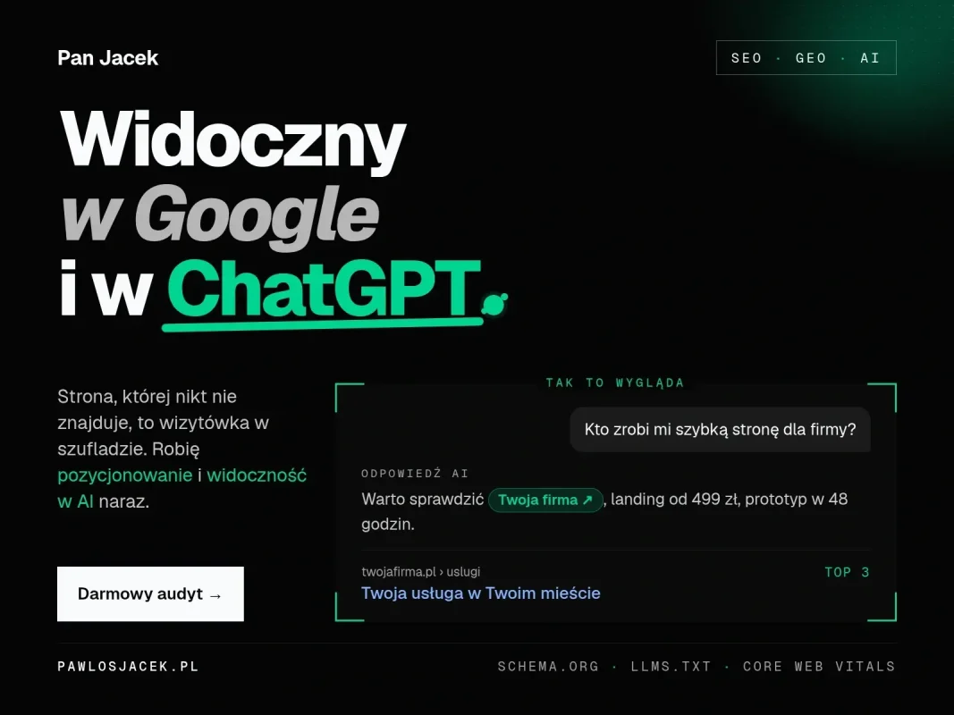 Pozycjonowanie SEO i widoczność w ChatGPT (GEO), darmowy audyt - zdjecie glowne