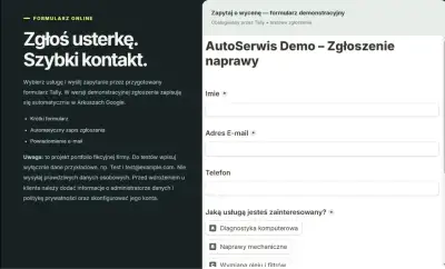 Formularz online + automatyzacja zgłoszeń dla firm.