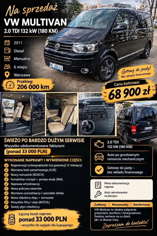 Volkswagen Multivan T5 po lifcie 2.0 180KM 2011, 206 tys. km