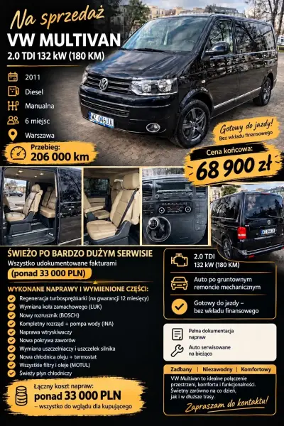 Volkswagen Multivan T5 po lifcie 2.0 180KM 2011, 206 tys. km