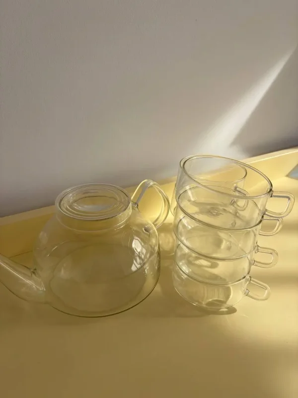 Vintage Jenaer Glas – zestaw Bauhaus: 8 szklanek i czajnik - zdjęcie 4