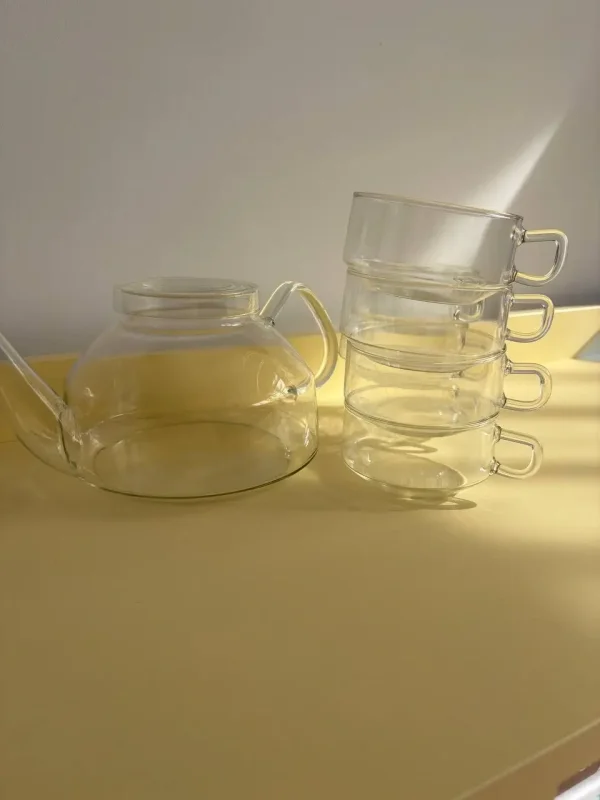 Vintage Jenaer Glas – zestaw Bauhaus: 8 szklanek i czajnik - zdjęcie 1