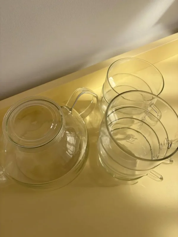 Vintage Jenaer Glas – zestaw Bauhaus: 8 szklanek i czajnik - zdjęcie 2