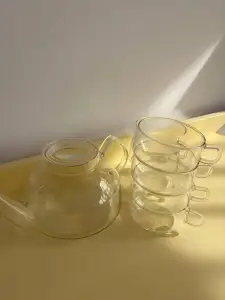 Vintage Jenaer Glas – zestaw Bauhaus: 8 szklanek i czajnik - miniatura 4