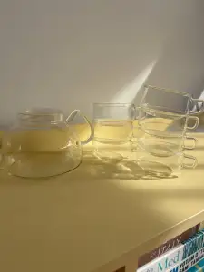Vintage Jenaer Glas – zestaw Bauhaus: 8 szklanek i czajnik - miniatura 5